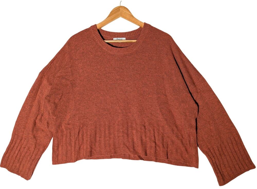 Madewell Wool Blend Rust Orange Knit Crop Sweater Sz XL Fall Autumn cropped cozy